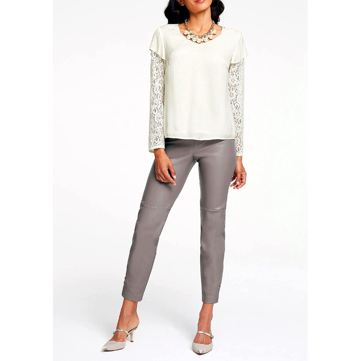 Designer-Crêpe-Spitzenbluse ecru