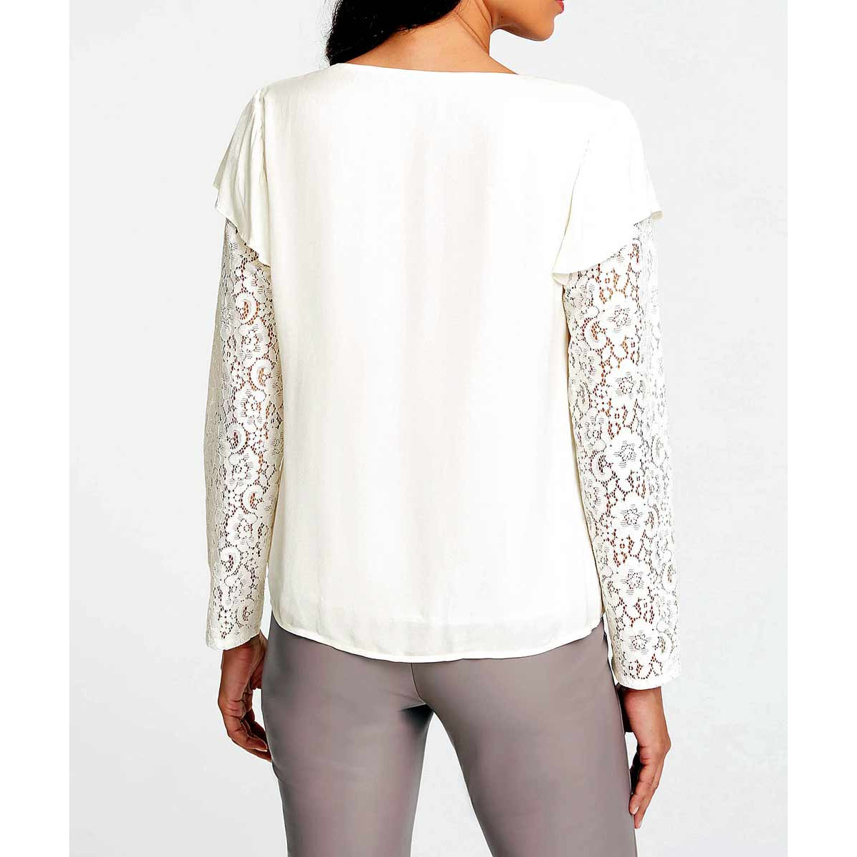 Designer-Crêpe-Spitzenbluse ecru