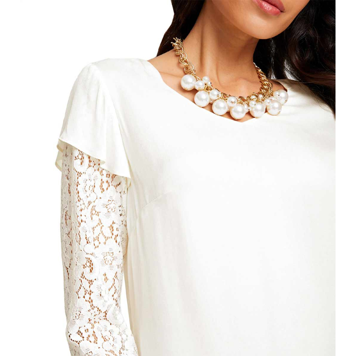 Designer-Crêpe-Spitzenbluse ecru