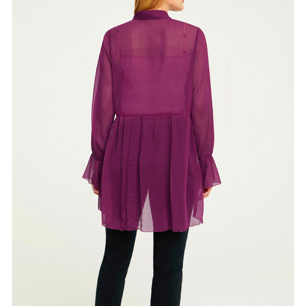 Designer-Chiffon-Volantsbluse u. Top cyclam