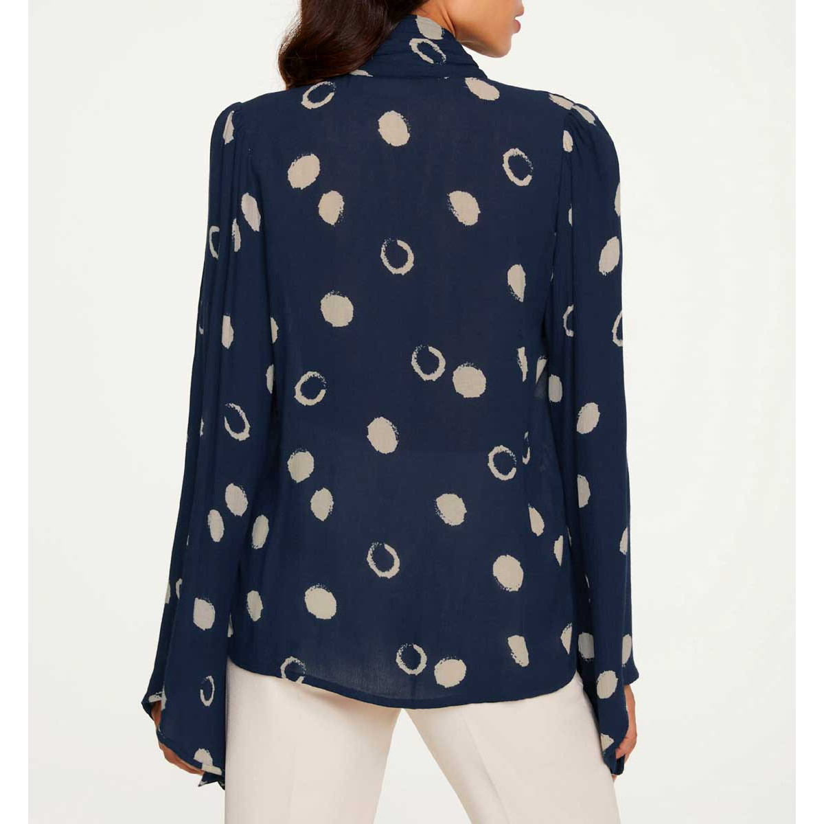 Designer-Druckbluse marine-elfenbeinfarben