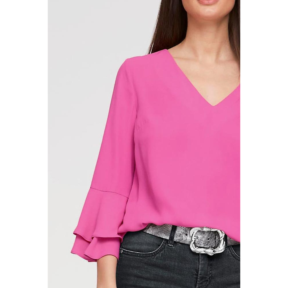 Designer-Bluse m. Volants himbeere