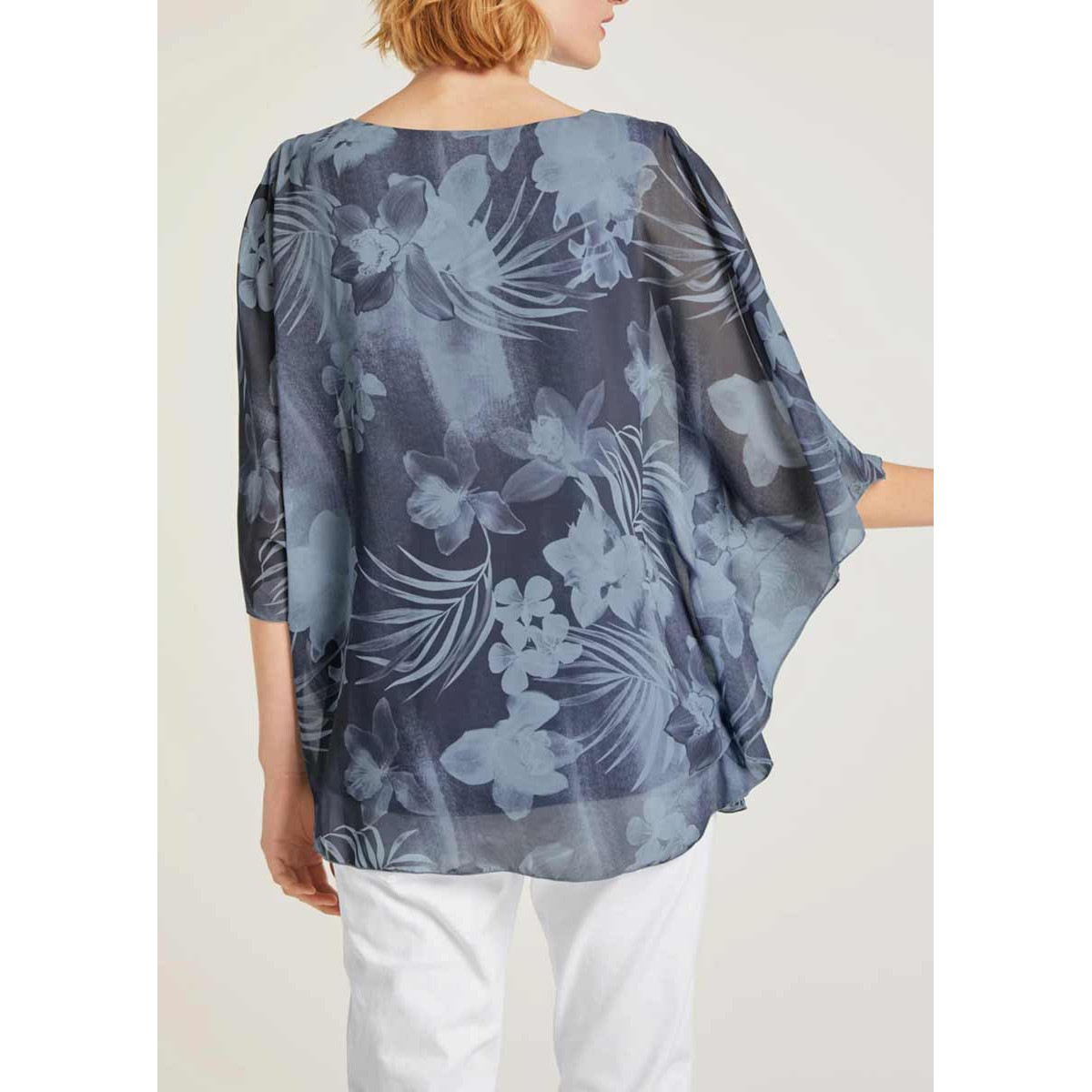 Designer-Druckbluse rauchblau