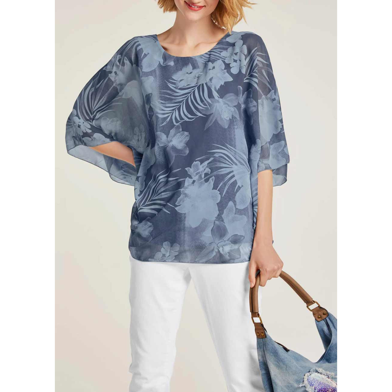 Designer-Druckbluse rauchblau