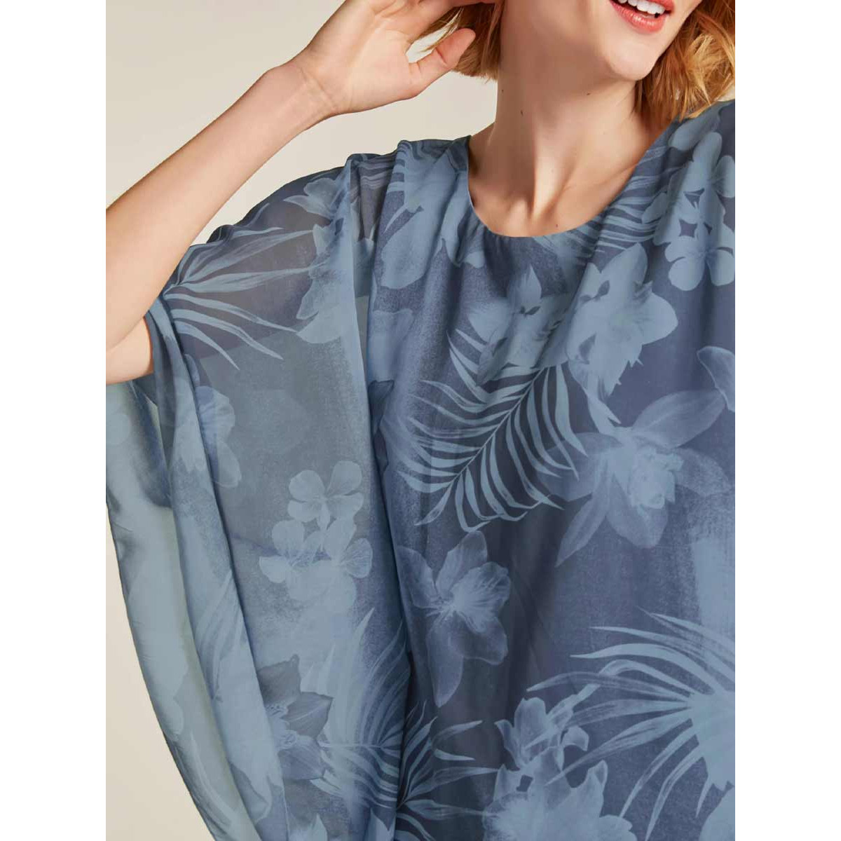 Designer-Druckbluse rauchblau