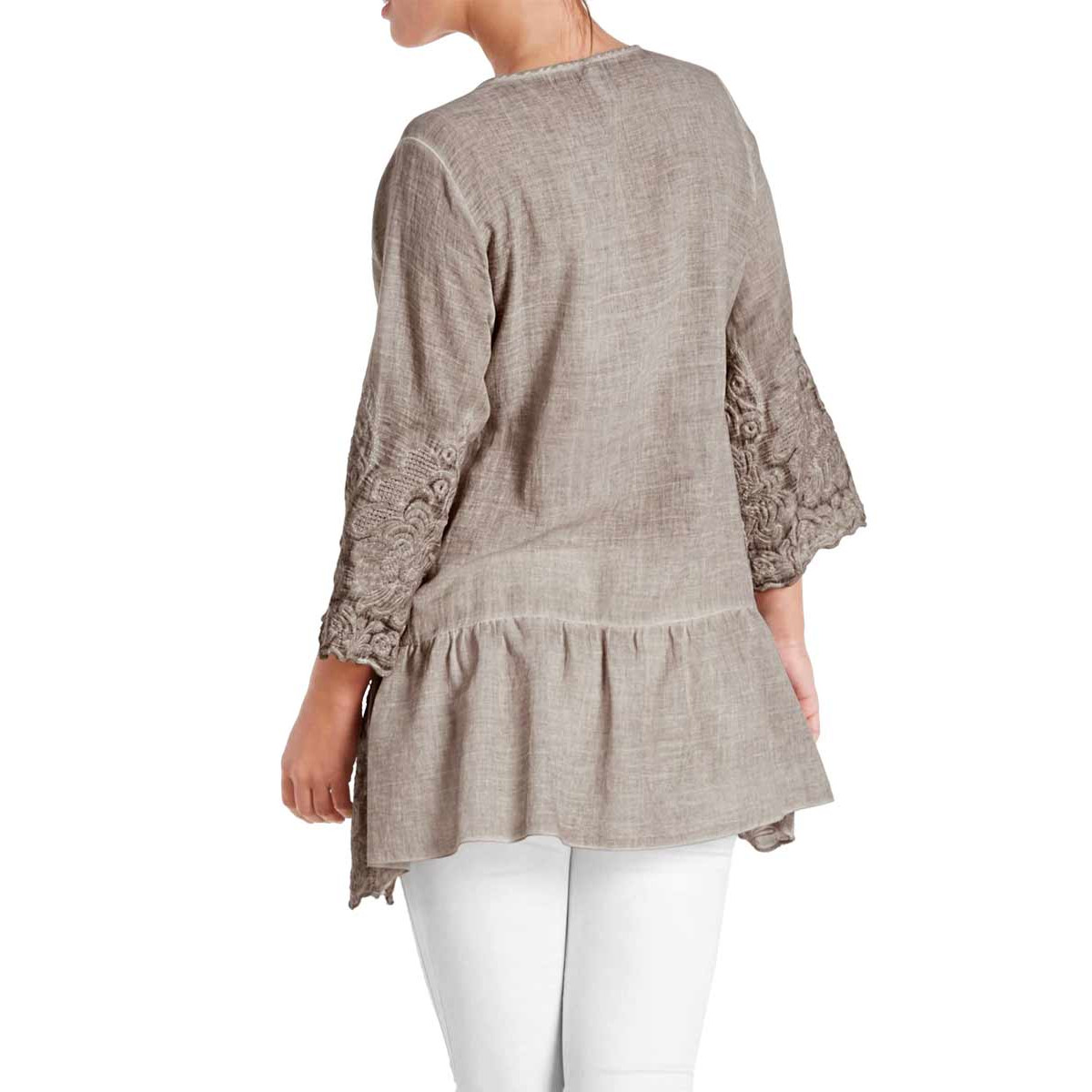 Designer-Tunika m. Spitzenbesatz taupe