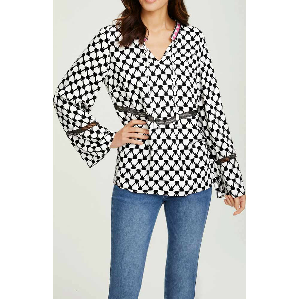 Designer-Druckbluse schwarz-weiß
