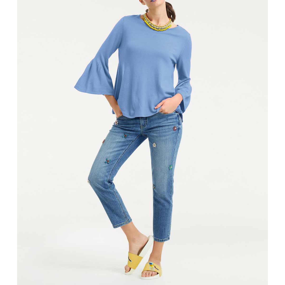 Designer-Pullover m. Volants blau