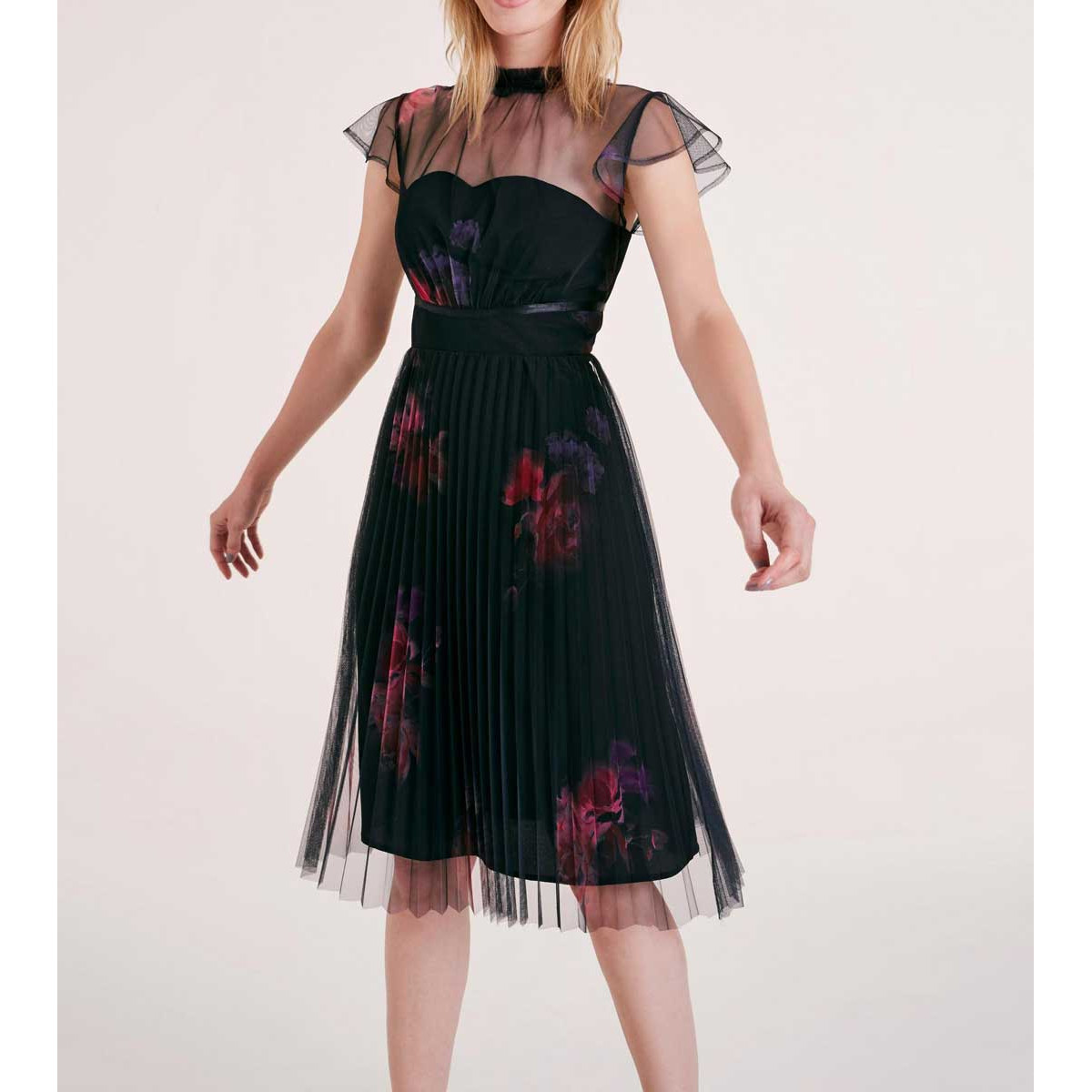 Designer-Plisseekleid schwarz-bordeaux