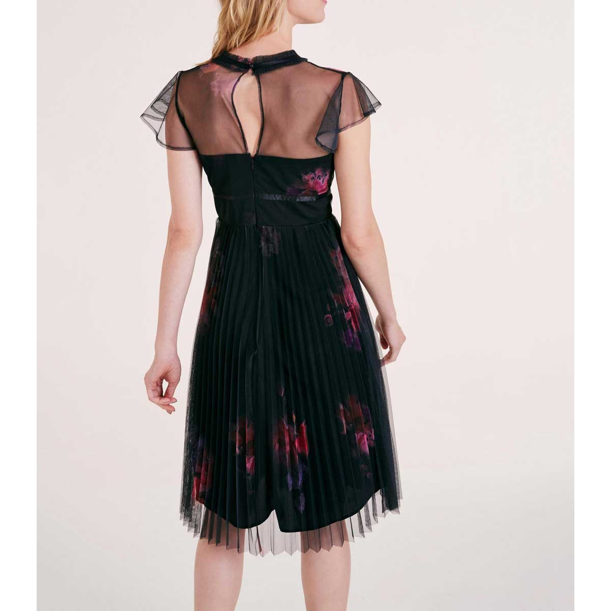 Designer-Plisseekleid schwarz-bordeaux