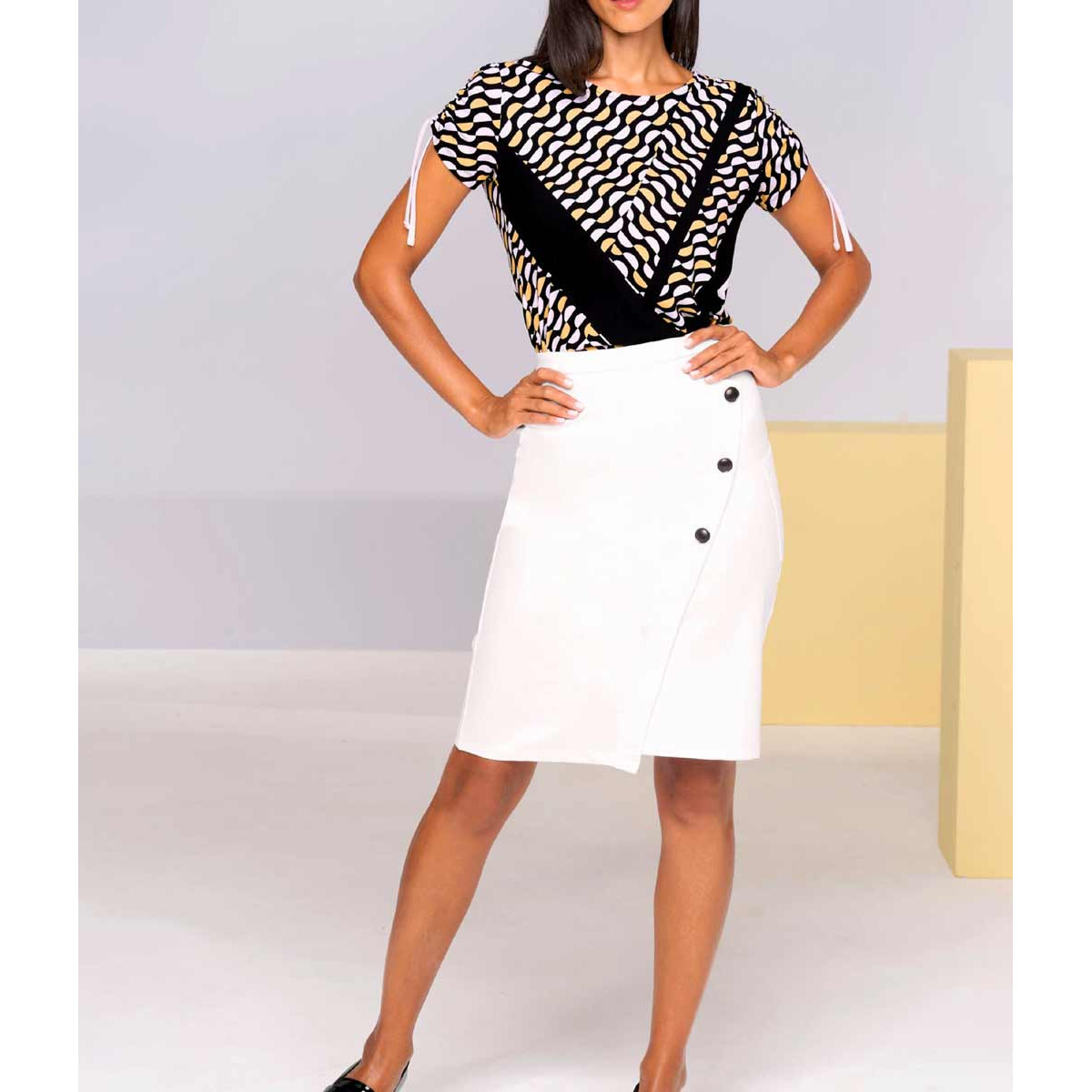 Designer-Jerseyrock in Wickel-Optik ecru