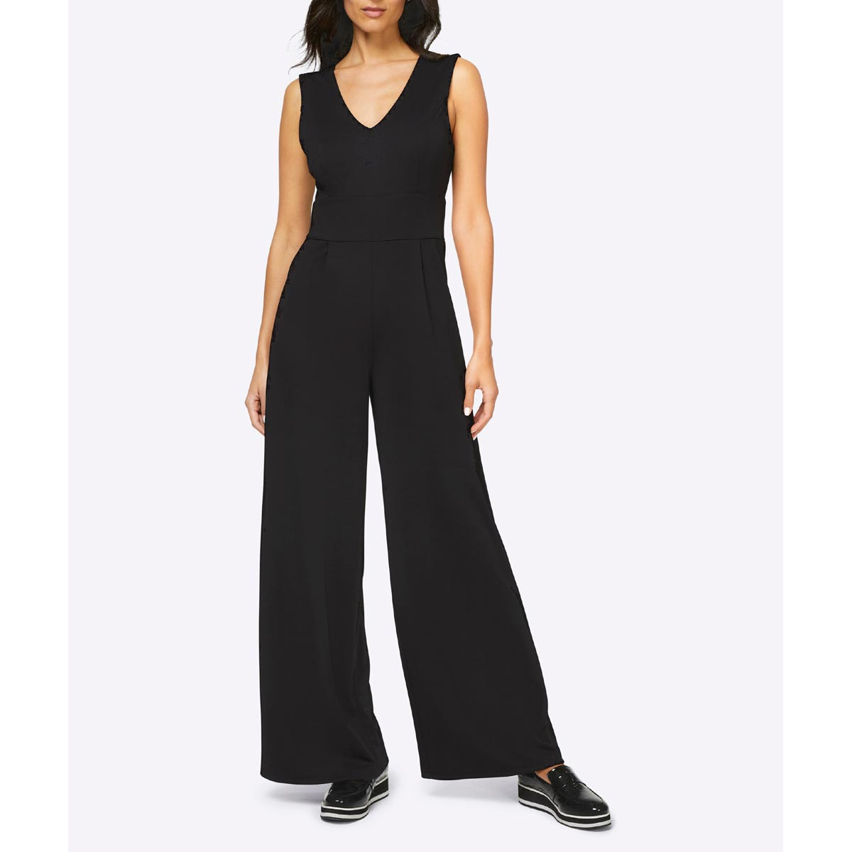 Designer-Jersey-Jumpsuit m.weitem Bein schwarz