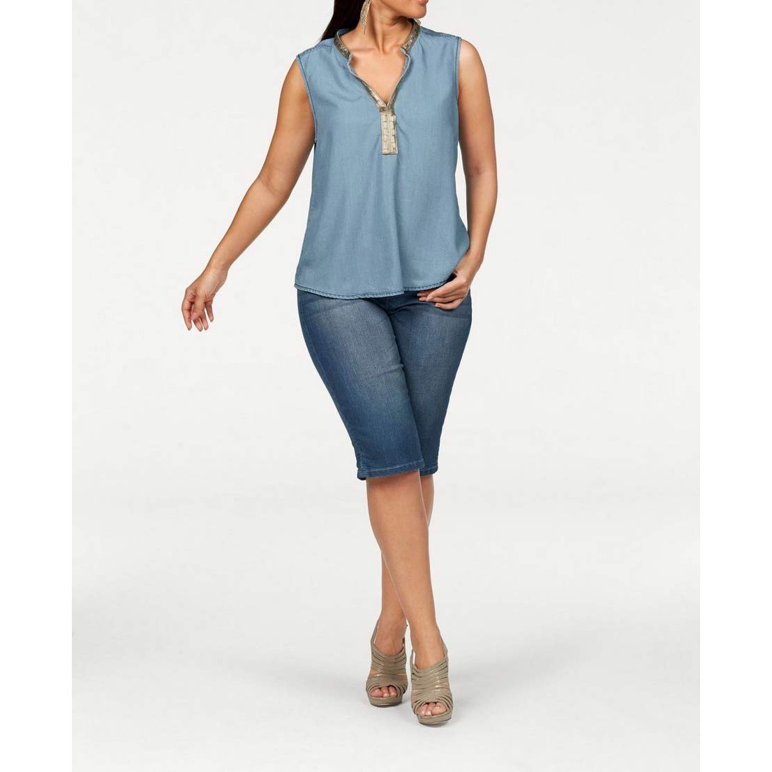 Marken-Denim-Top hellblau-gold