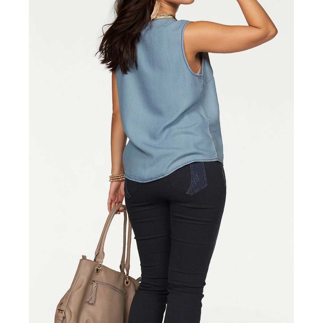 Marken-Denim-Top hellblau-gold