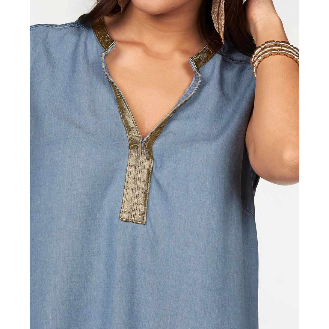 Marken-Denim-Top hellblau-gold