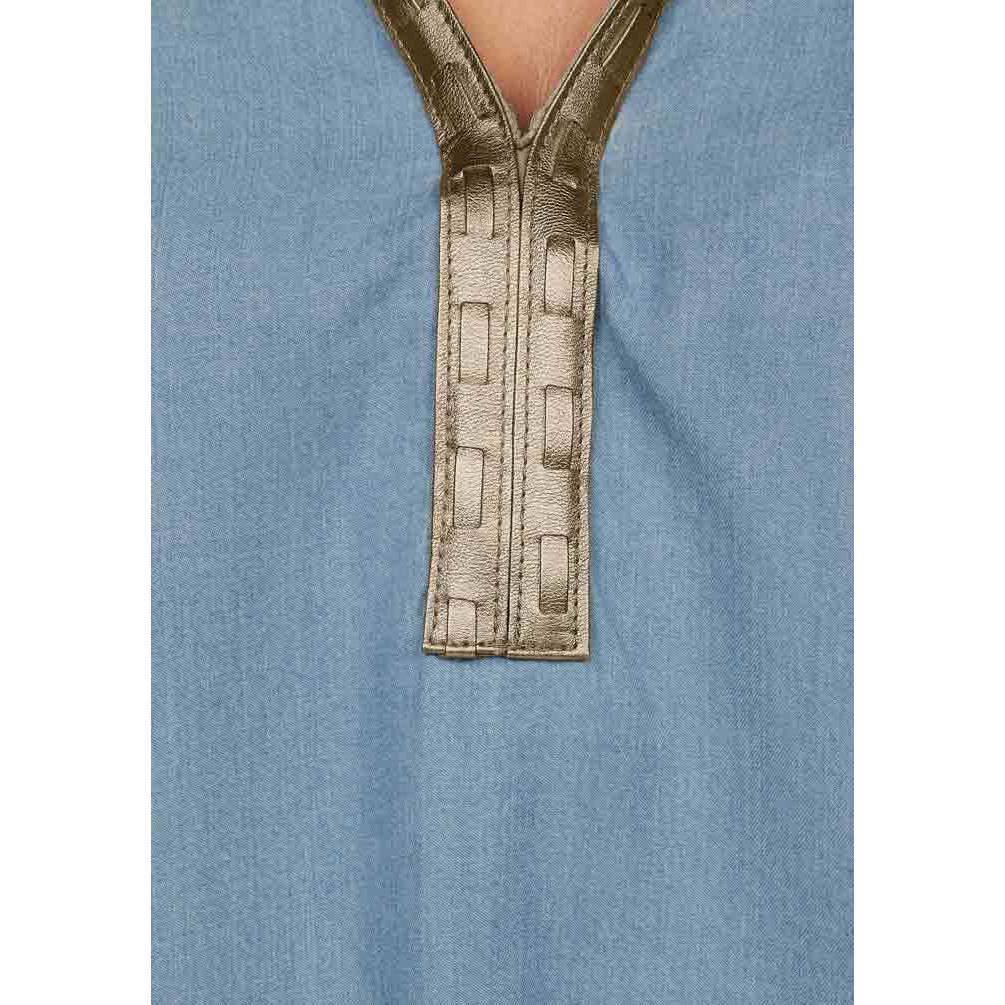 Marken-Denim-Top hellblau-gold
