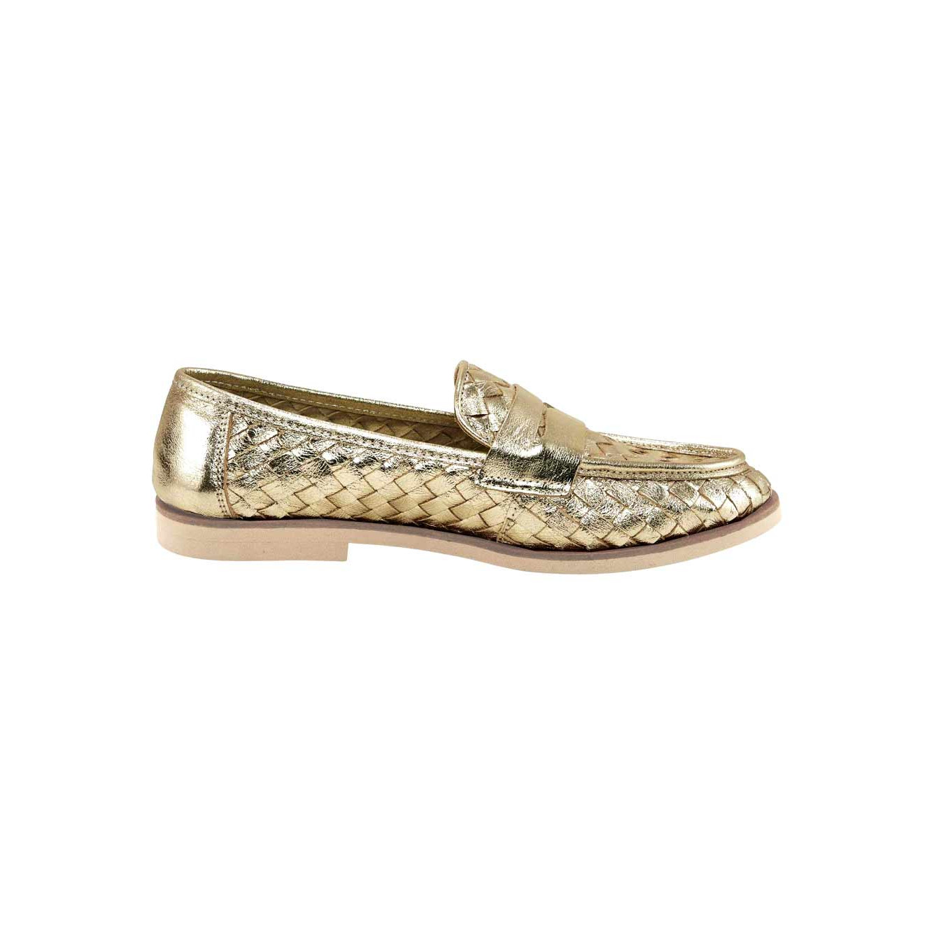 Marken-Lederslipper goldfarben