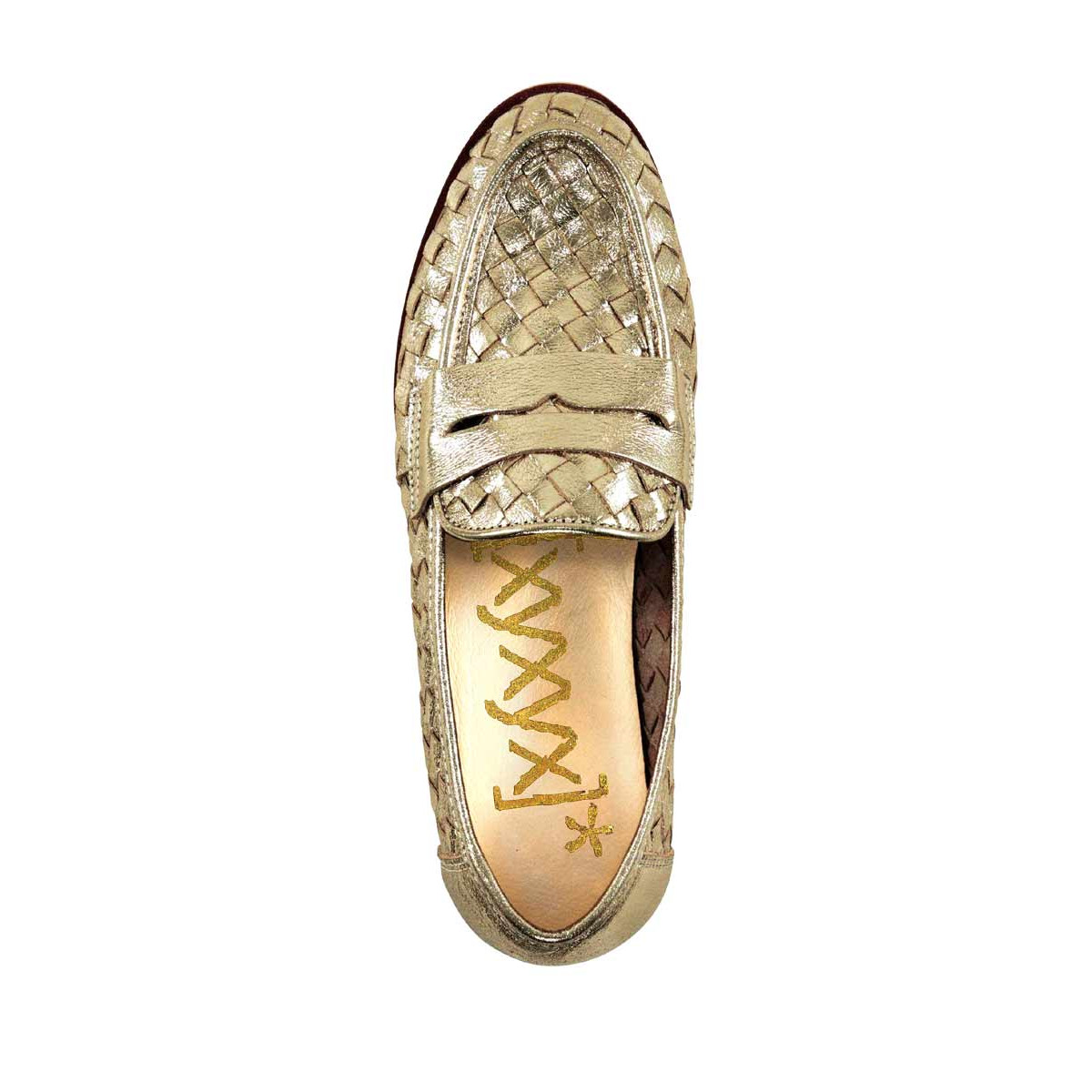 Marken-Lederslipper goldfarben