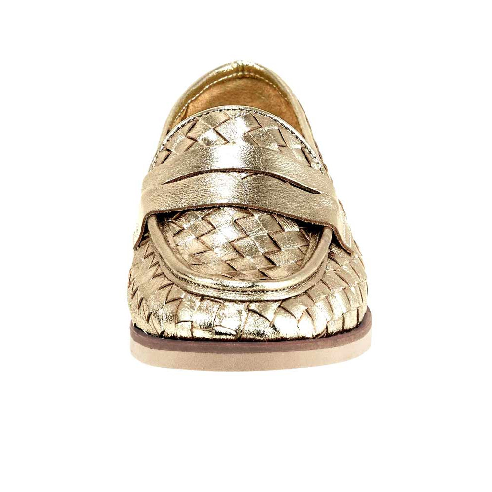 Marken-Lederslipper goldfarben