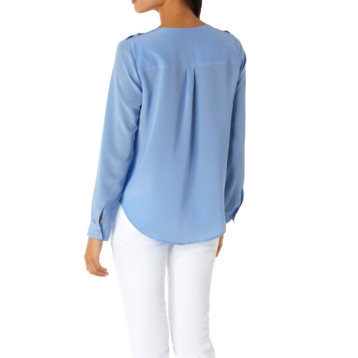 Seidenbluse in Wickel-Optik himmelblau