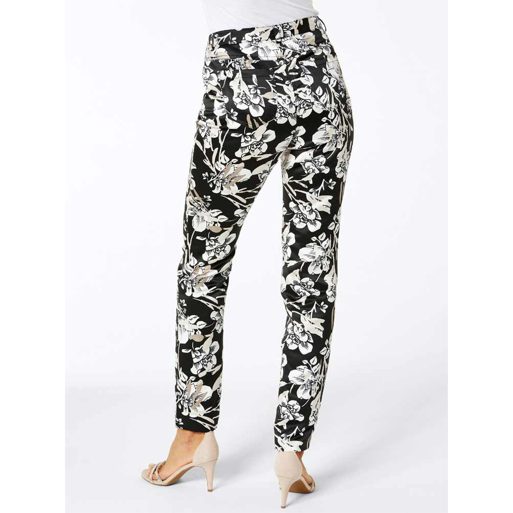 Blüten-Print-Hose m. Seide schwarz-ecru
