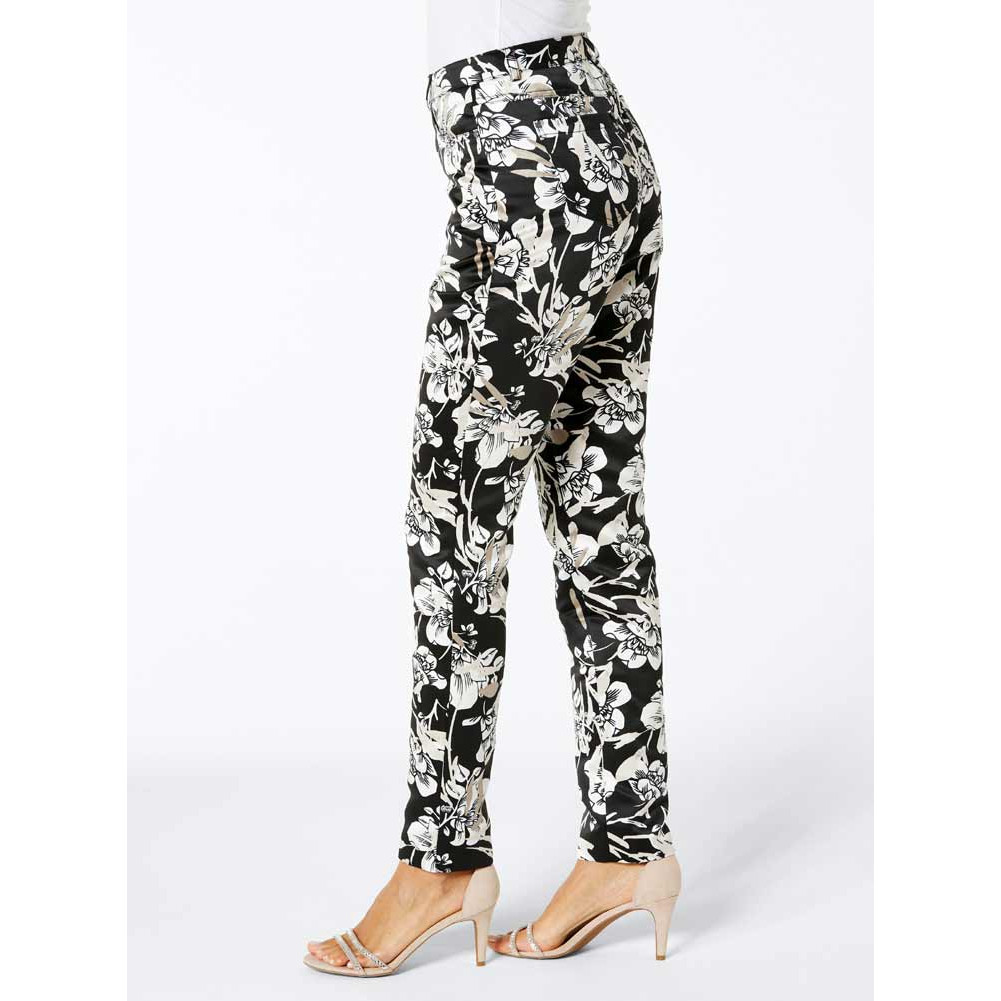 Blüten-Print-Hose m. Seide schwarz-ecru