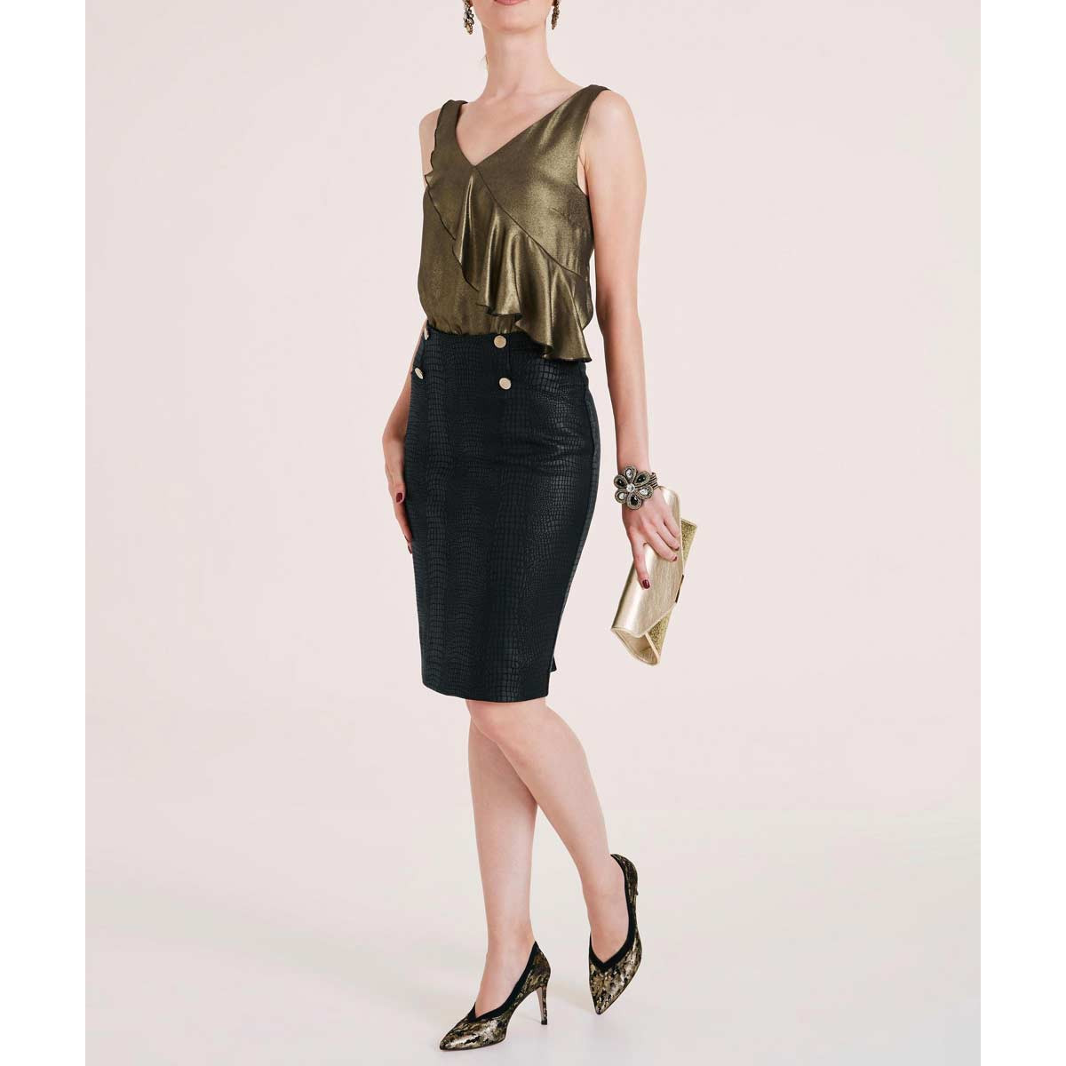 Designer-Blusentop gold-schwarz