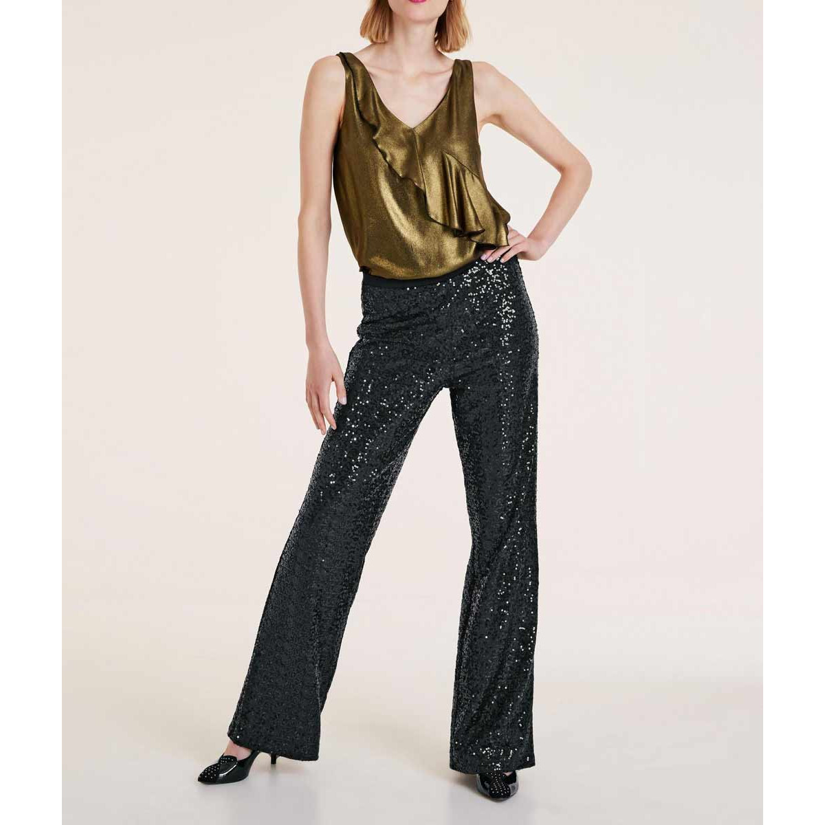 Designer-Blusentop gold-schwarz
