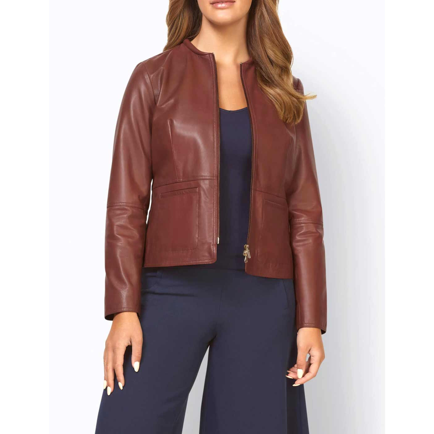 Designer-Lammnappalerderjacke rotbraun