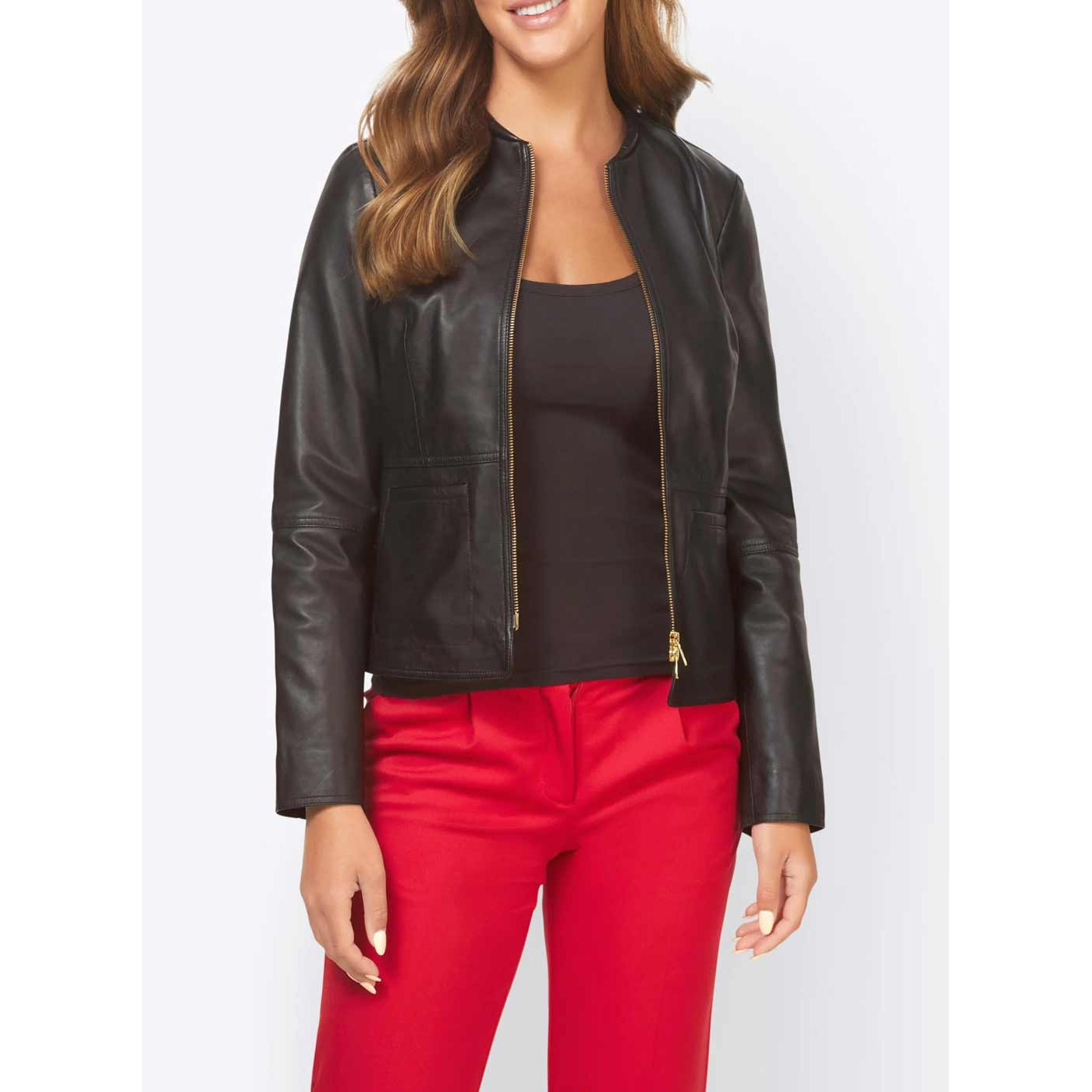 Designer-Lammnappalederjacke schwarz