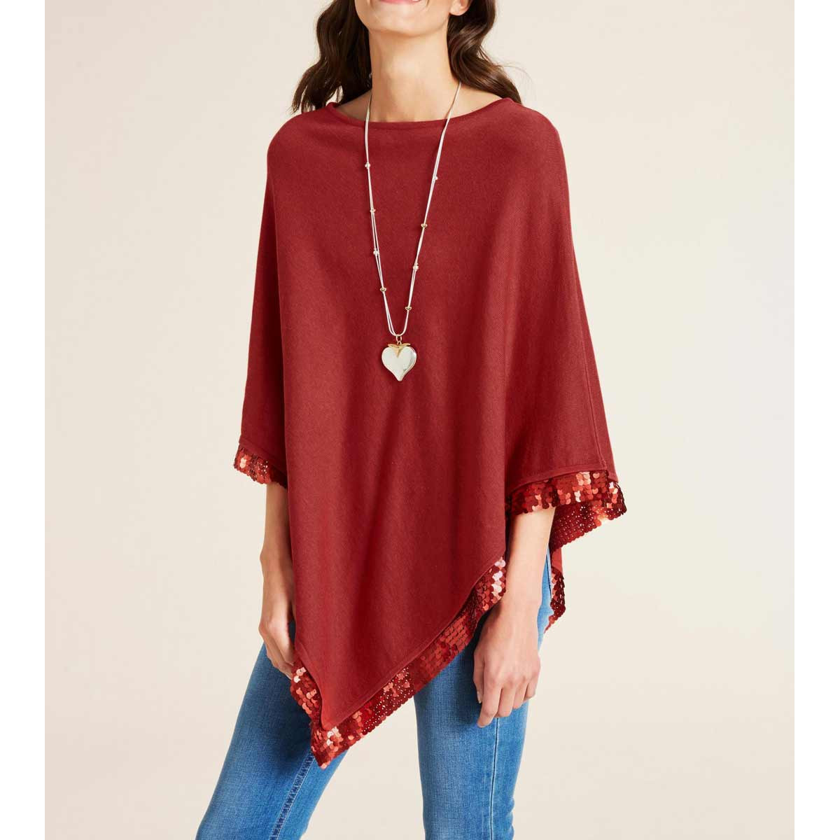 Designer-Feinstrickponcho m. Pailletten kastanie