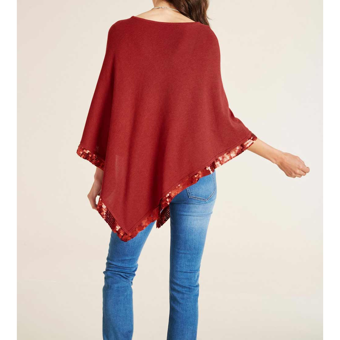 Designer-Feinstrickponcho m. Pailletten kastanie