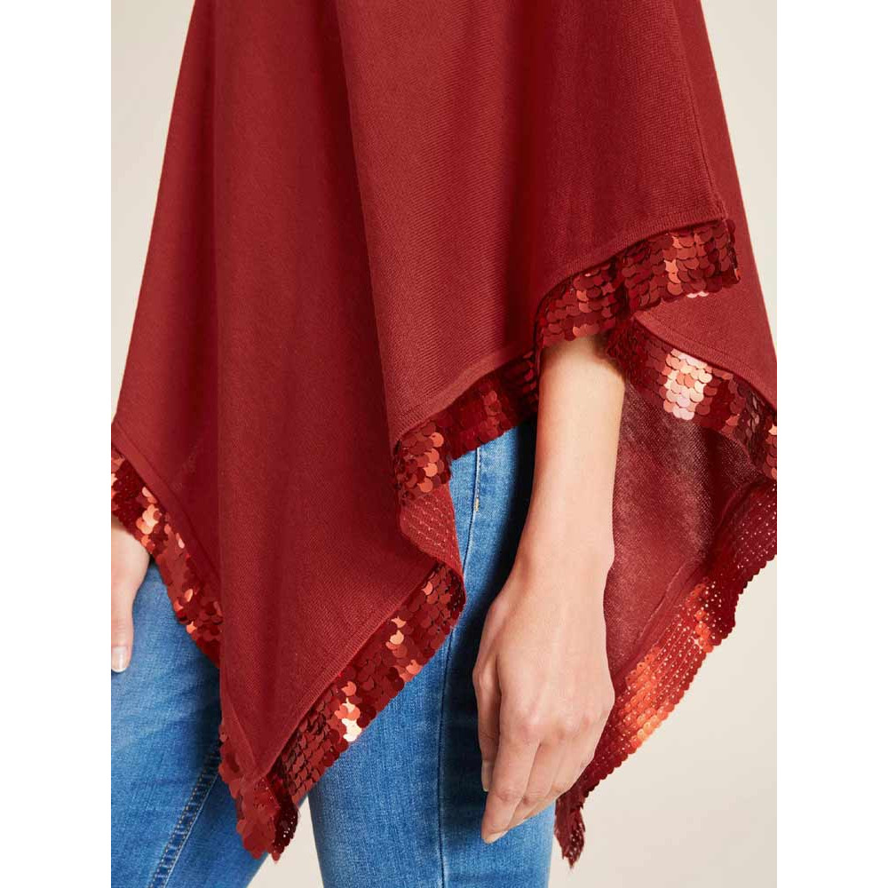 Designer-Feinstrickponcho m. Pailletten kastanie