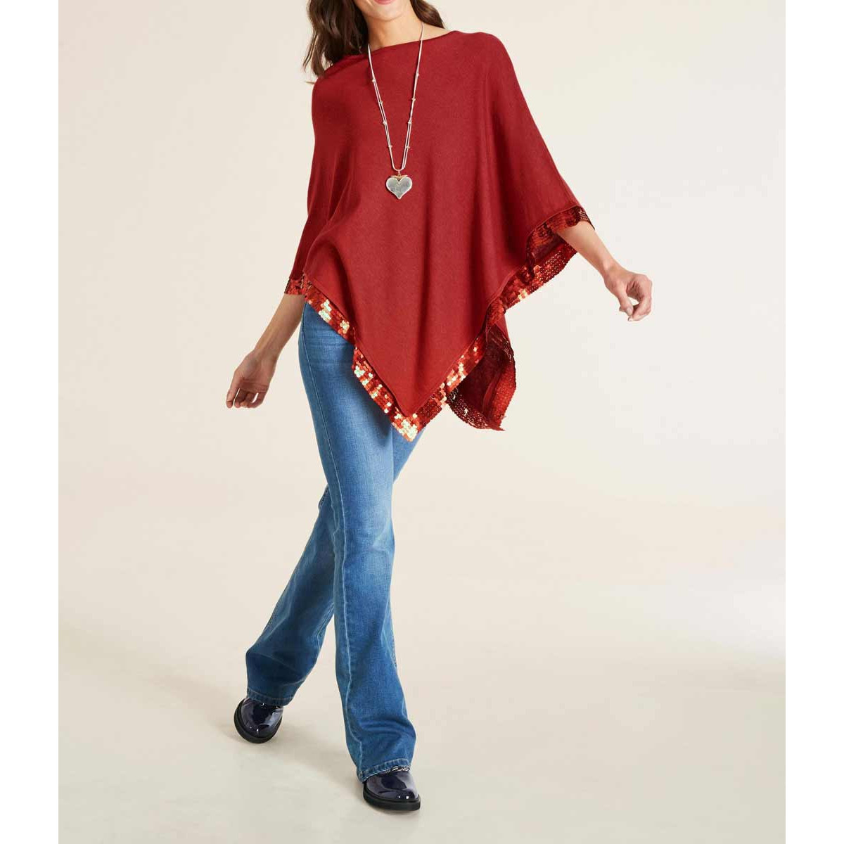 Designer-Feinstrickponcho m. Pailletten kastanie