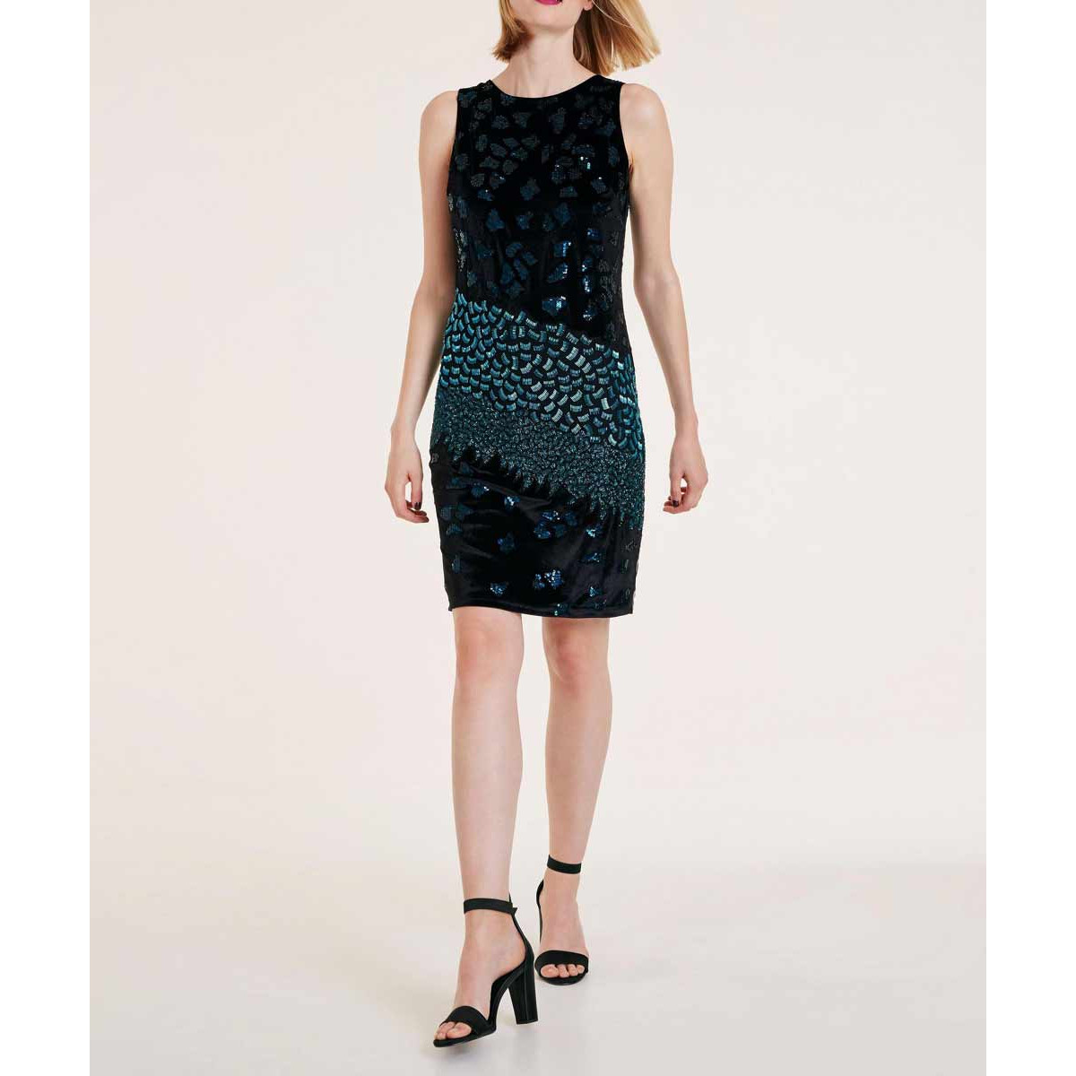 Designer-Cocktailkleid m. Pailletten schwarz-bunt