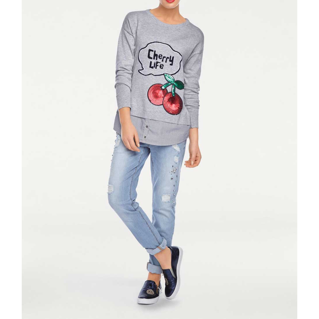 2-in-1-Pullover grau-melange