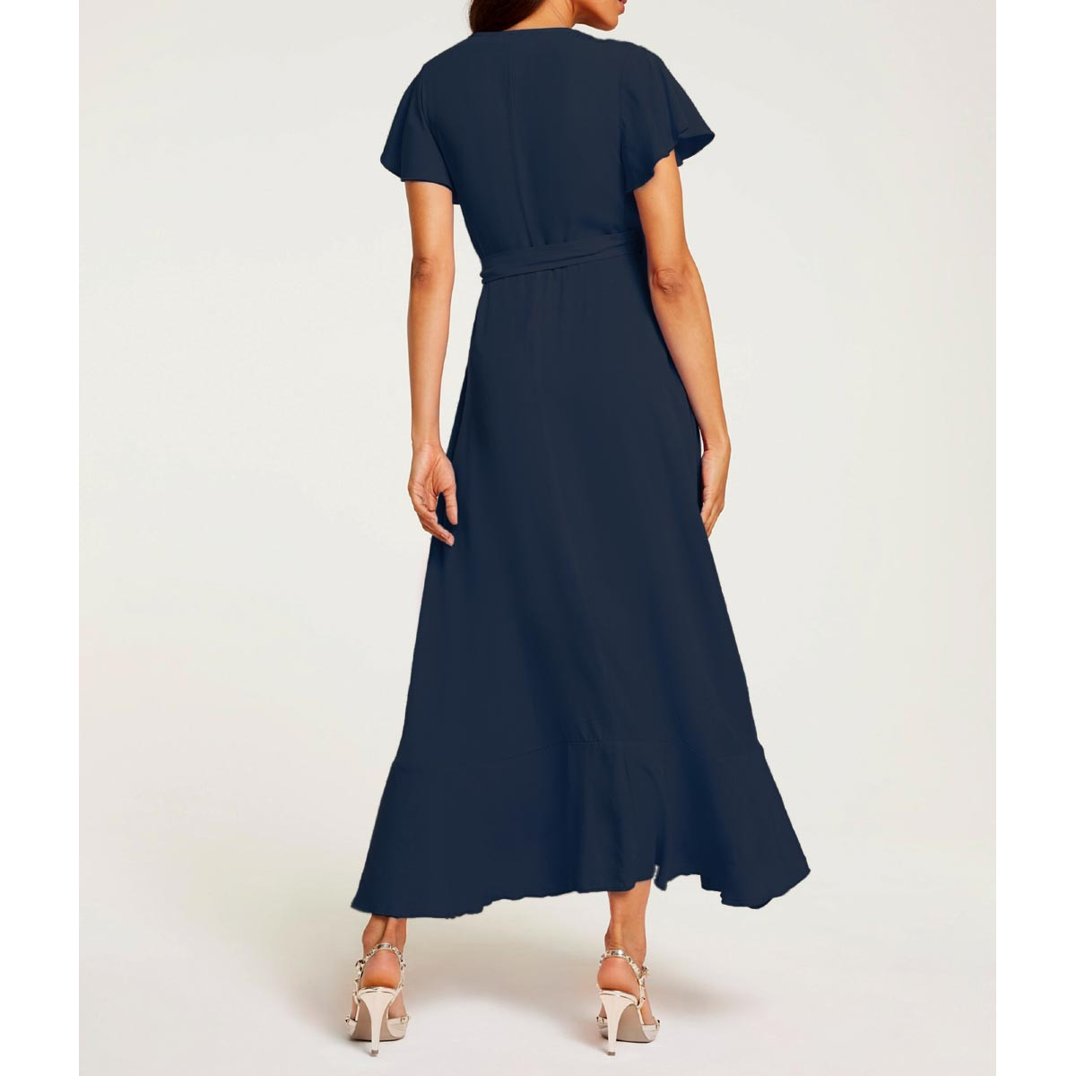 Designer-Wickelkleid m. Volant marine