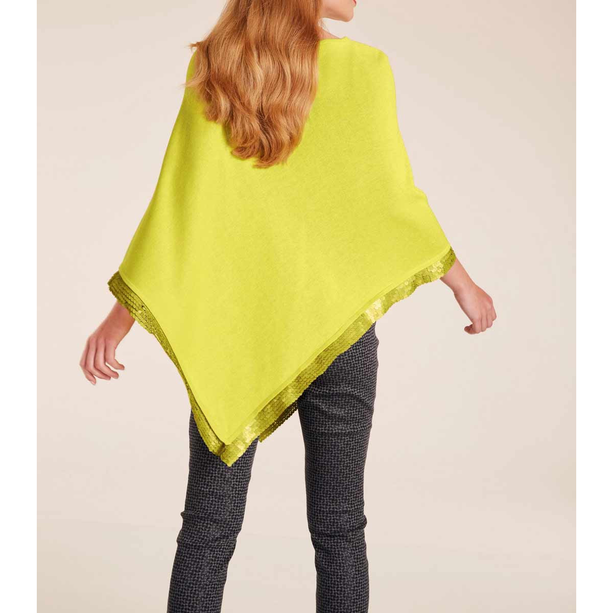 Designer-Feinstrickponcho m. Pailletten limette