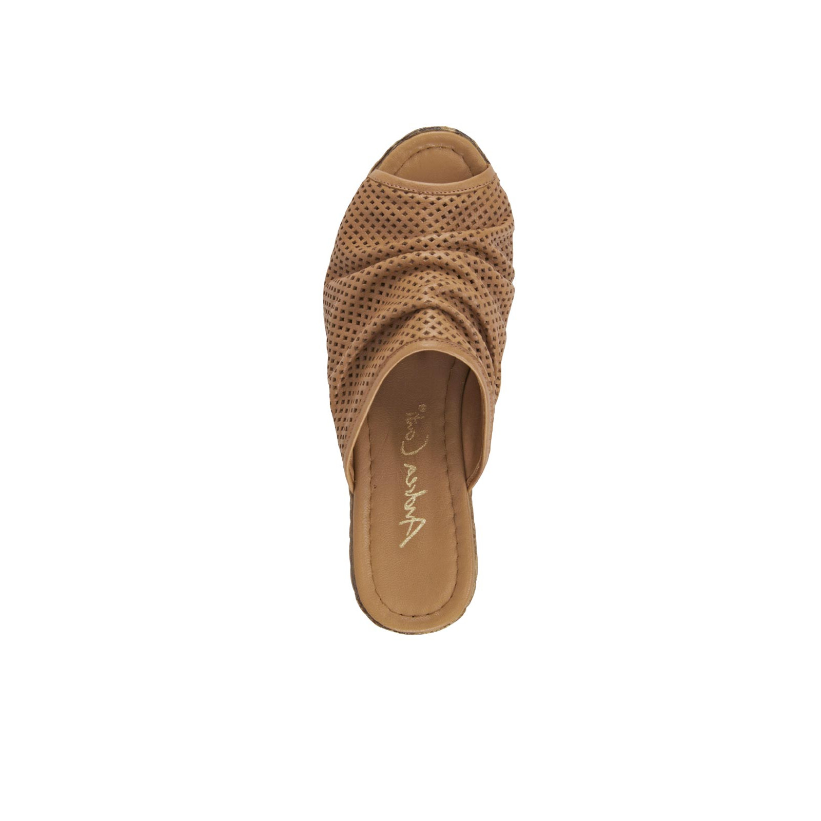Nappaleder-Pantolette m. Lochmuster camel