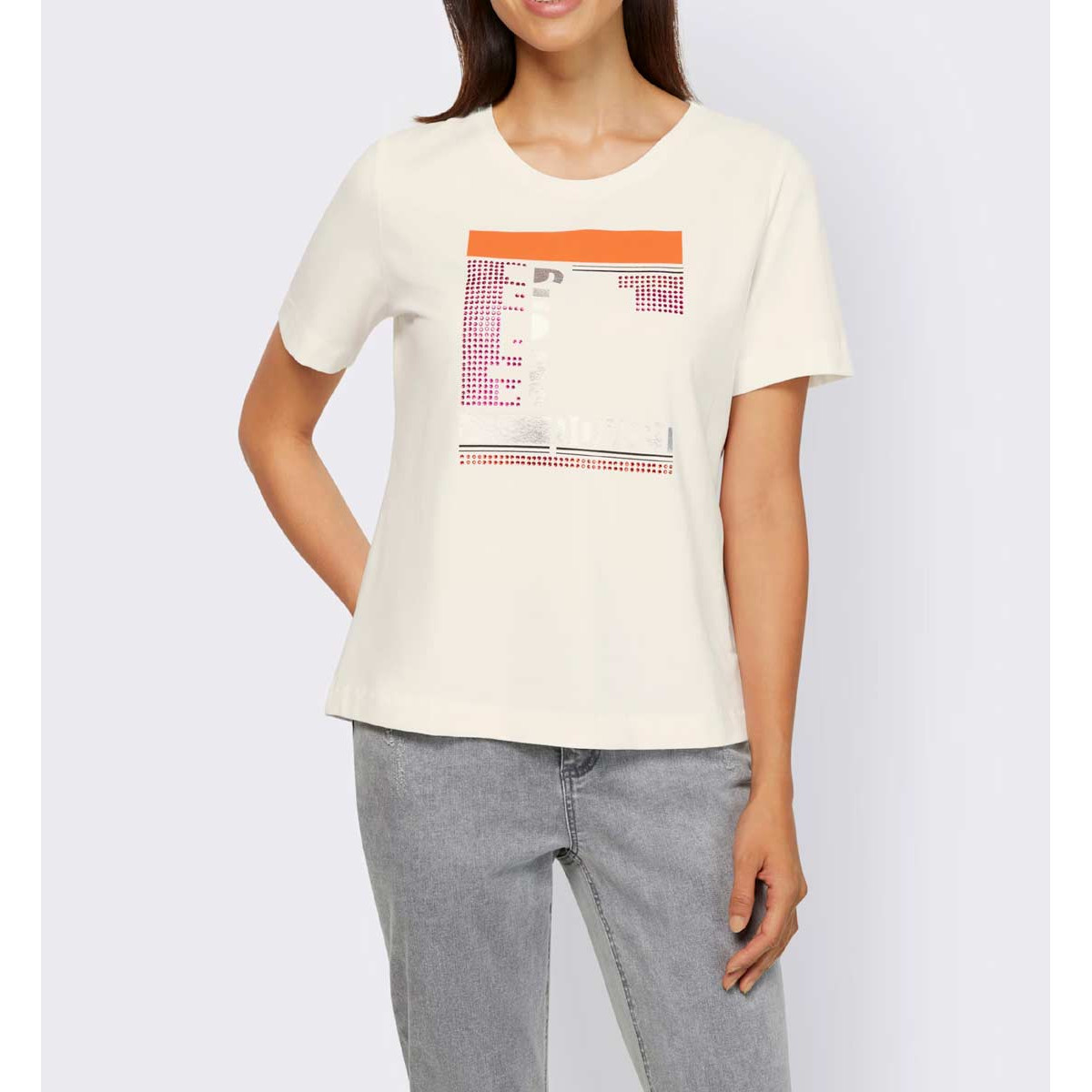 Designer-Shirt m.Druck und Glitzersteinchen ecru