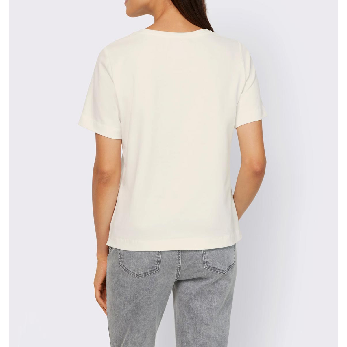 Designer-Shirt m.Druck und Glitzersteinchen ecru