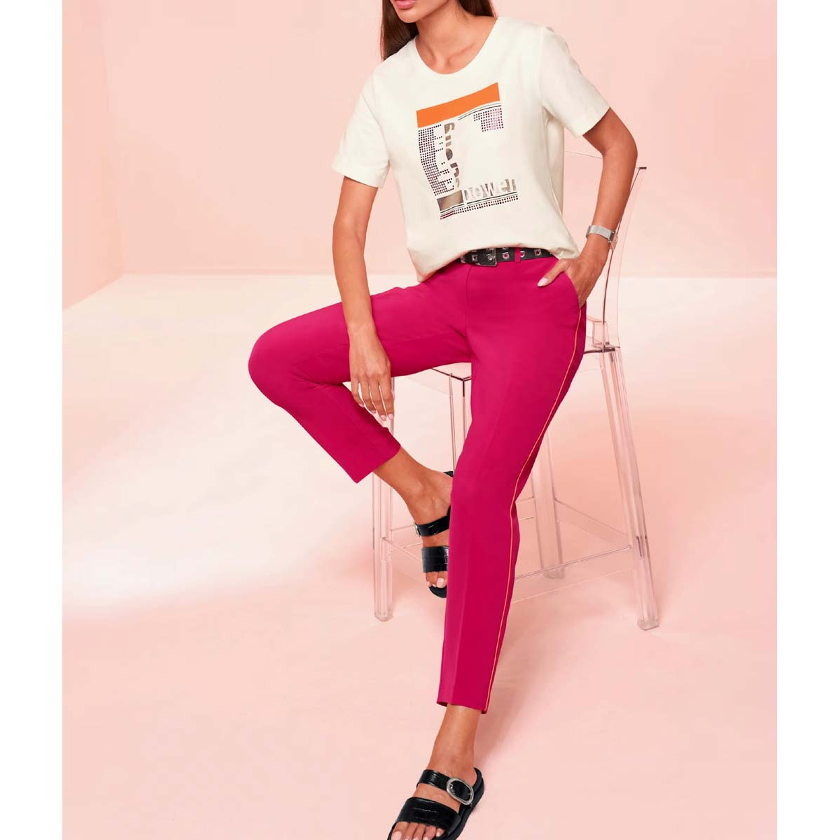 Designer-Shirt m.Druck und Glitzersteinchen ecru