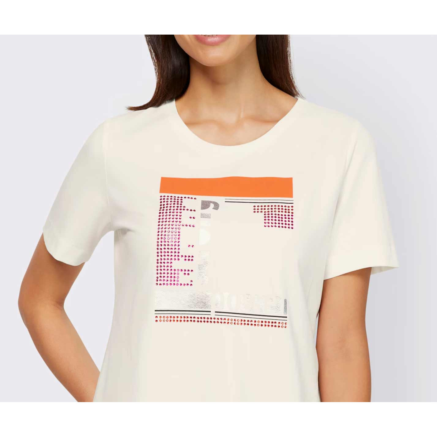 Designer-Shirt m.Druck und Glitzersteinchen ecru