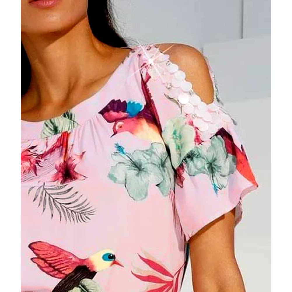 Designer-Bluse m. Pailletten puder-bunt