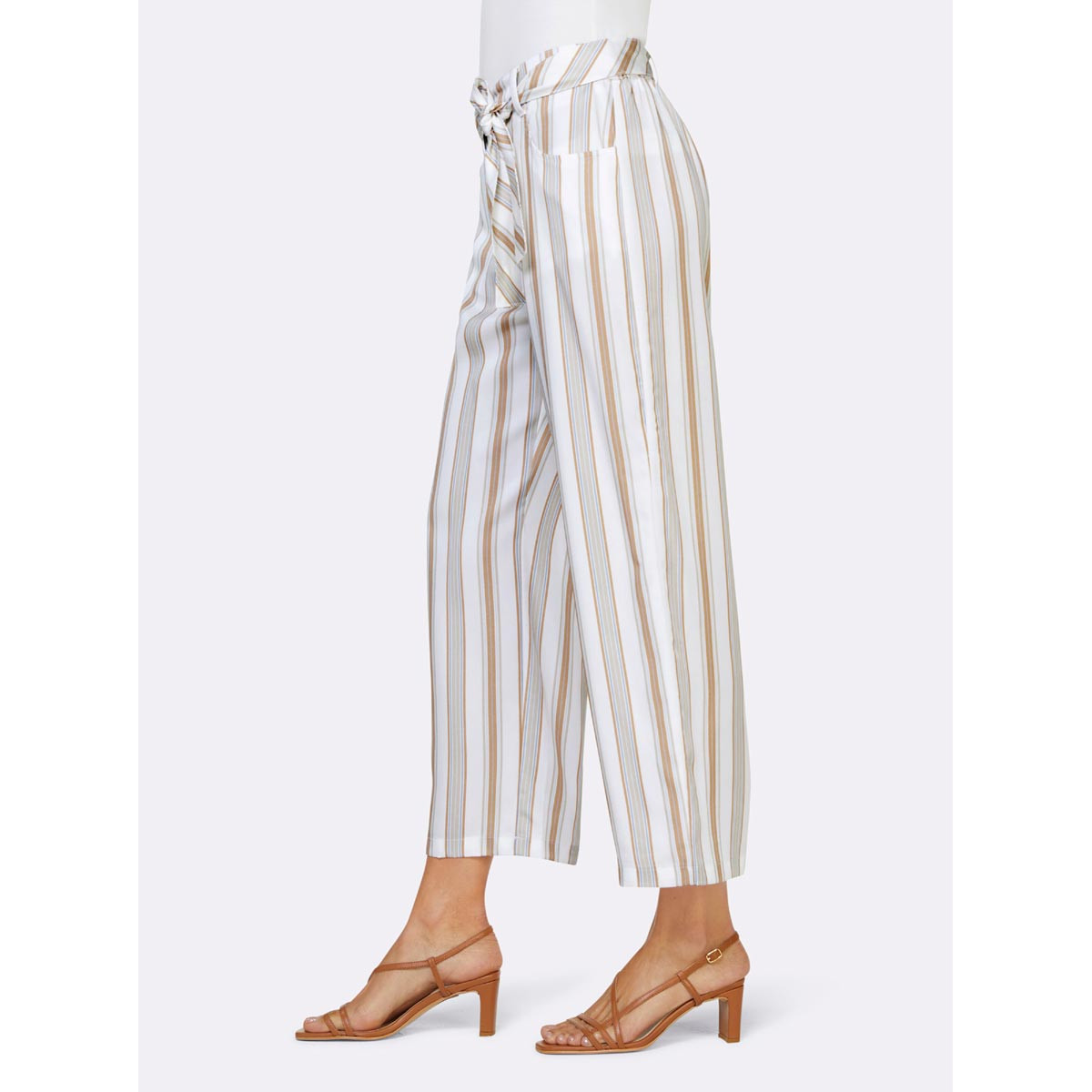 Designer-7/8-Lyocellhose m. Gürtel blau-beige