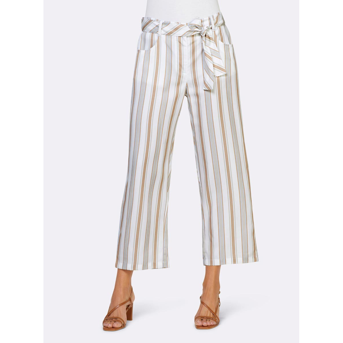 Designer-7/8-Lyocellhose m. Gürtel blau-beige