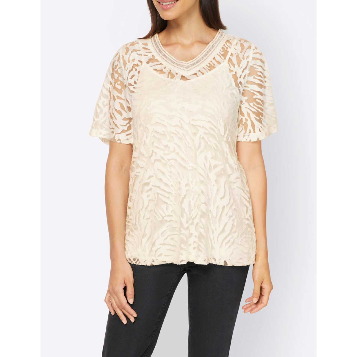 Designer-Ausbrennershirt m. Top champagner