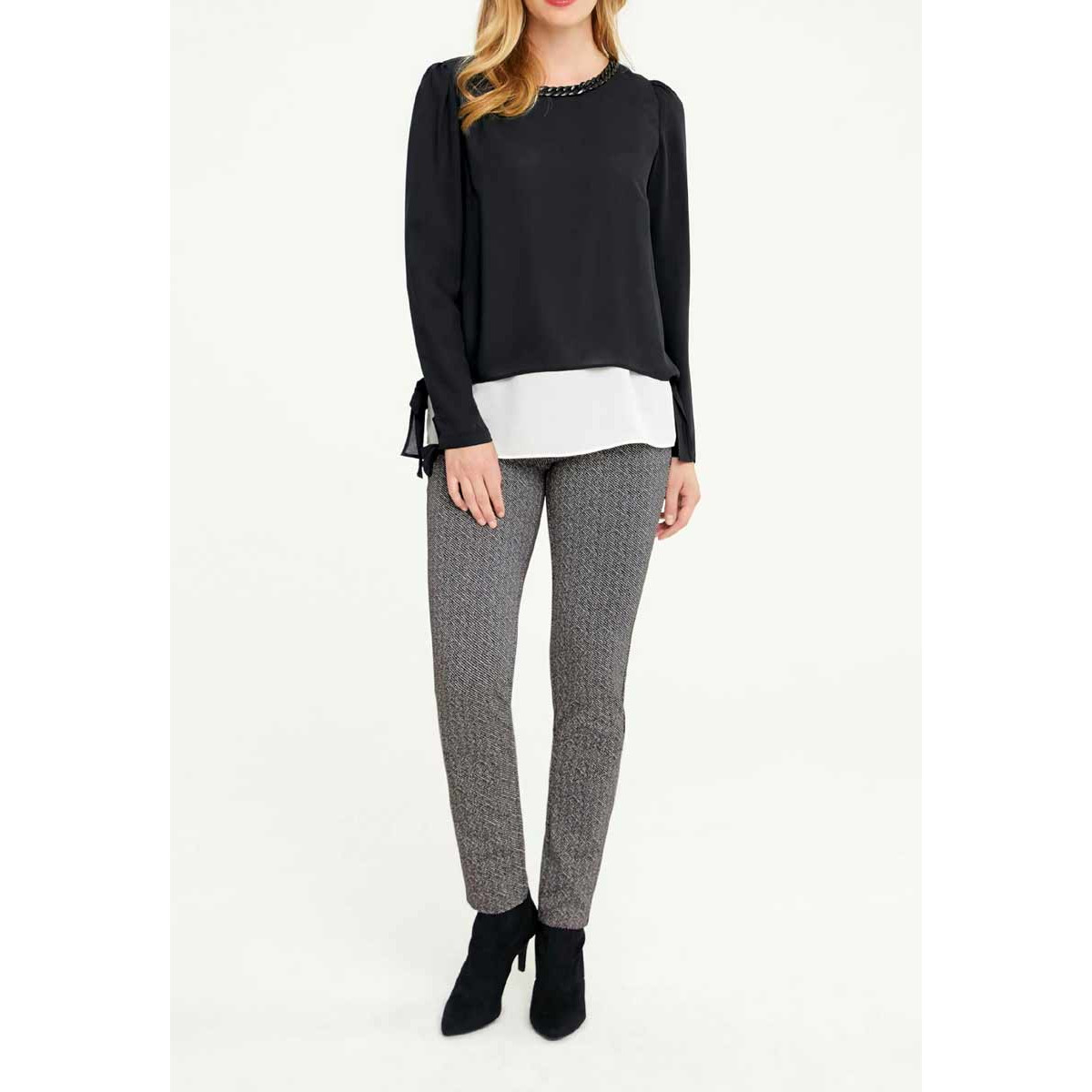 2-in-1-Bluse m. Schmuckkette schwarz-weiß