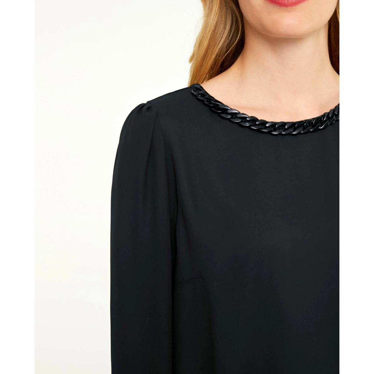 2-in-1-Bluse m. Schmuckkette schwarz-weiß