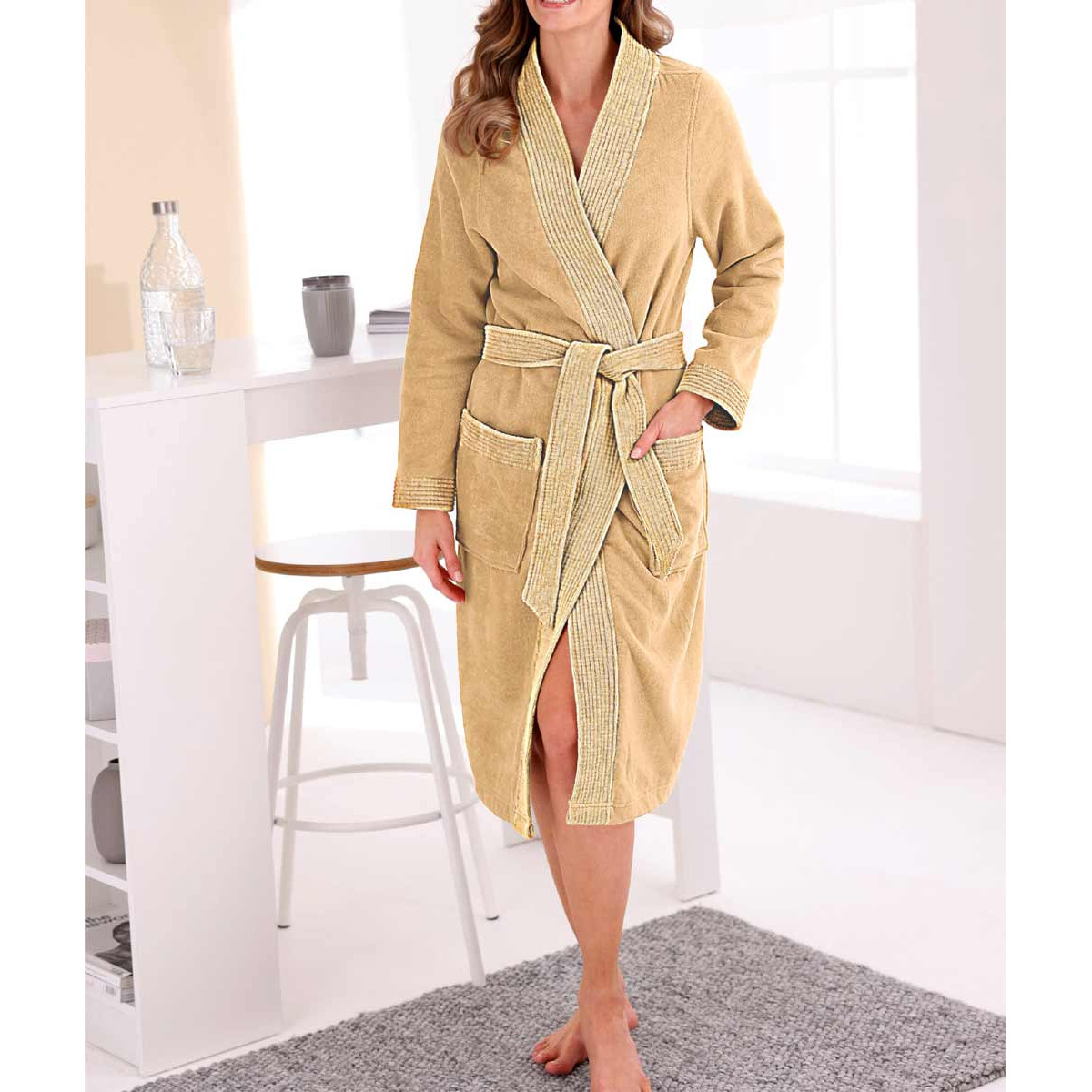 Damen-Bademantel in Velours-Qualität camel